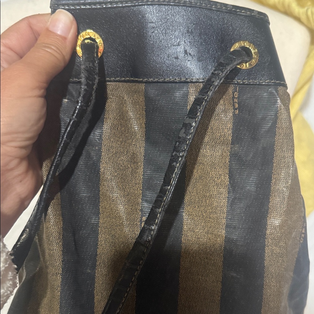 Vintage Fendi Chic Striped Black and Brown Women's Backpack - Picture 4 of 13